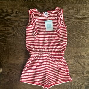 NWT red and white stripe Bella Bliss romper size 7